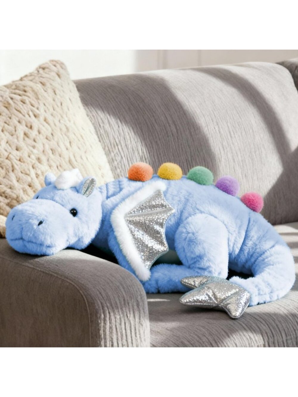 Cute 36in Sky Blue Dragon Plush Toy | Giant Soft Pterosaur Pillow | Cuddly Gift